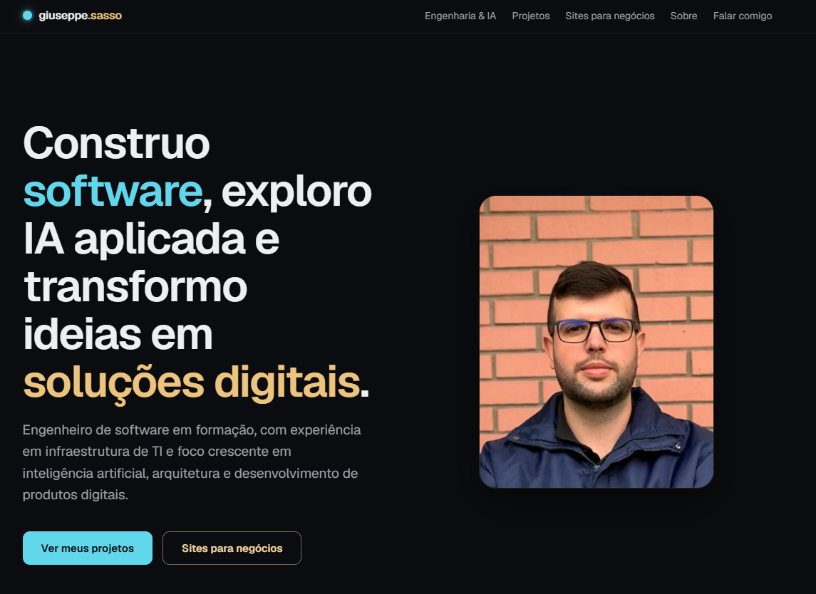 Captura da página inicial do portfólio giuseppe.sasso